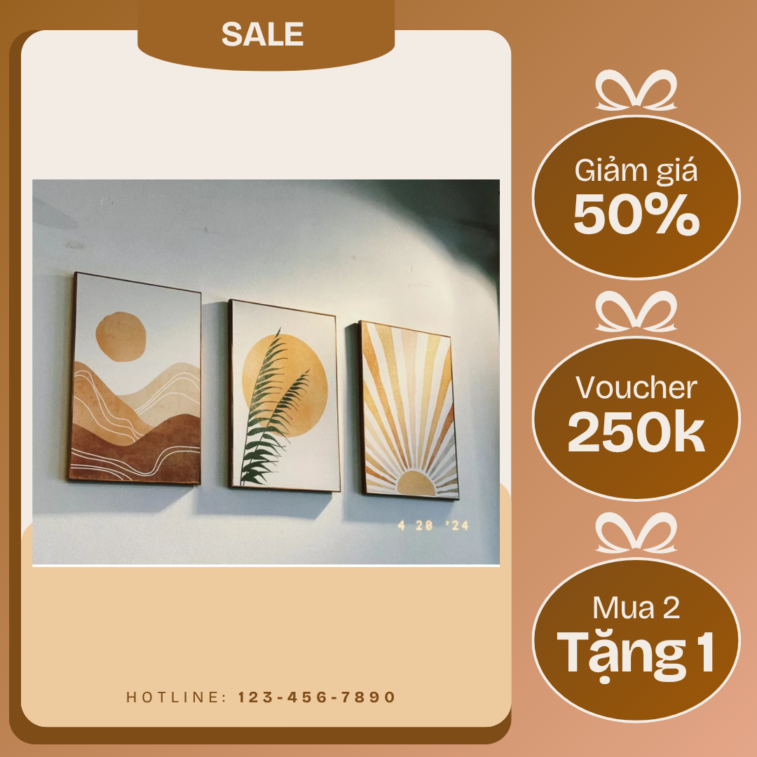 Bộ 3 Tranh Treo Tường Canvas Vintage Trang Trí Phòng Khách Phòng Ngủ Phòng Làm Việc - Ảnh 7